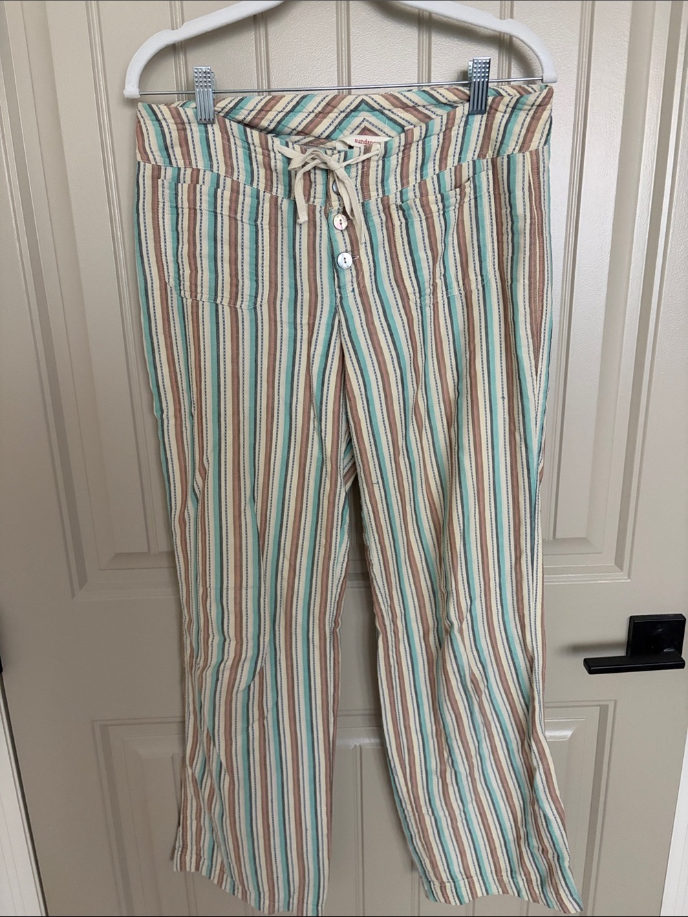 Sundance Striped Pants in Mint, Tan & White